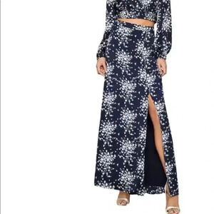 BCBG Satin Floral Maxi Skirt - Pacific Blue Floral
